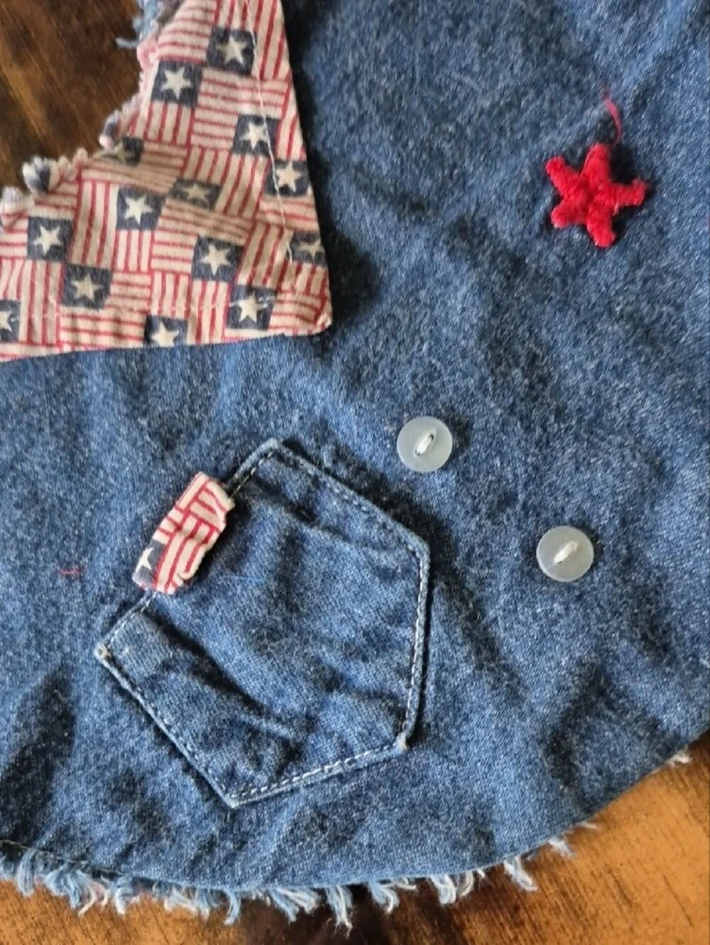 Blue Denim Baby Bib with Red Star Accent
